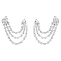 Pendientes colgantes estilo Gazebo de oro blanco de 18 quilates y triple línea de diamantes de 1,35 quilates