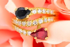 1.35 CTW Natural Ruby, Sapphire & Diamond Ring 18 Karat Yellow Gold