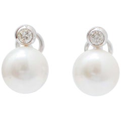 Boucles d'oreilles 13.5 Mm perles, ct.0, 61 diamants, or blanc