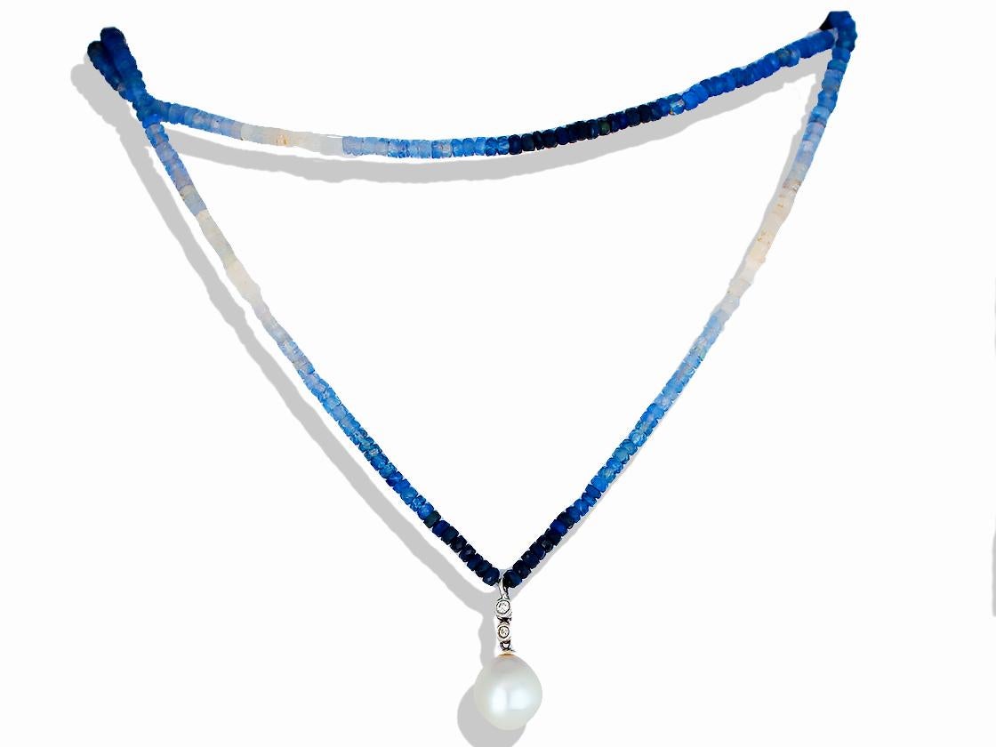 Round Cut South Sea Pearl, Sapphire and Diamond Necklace For Sale