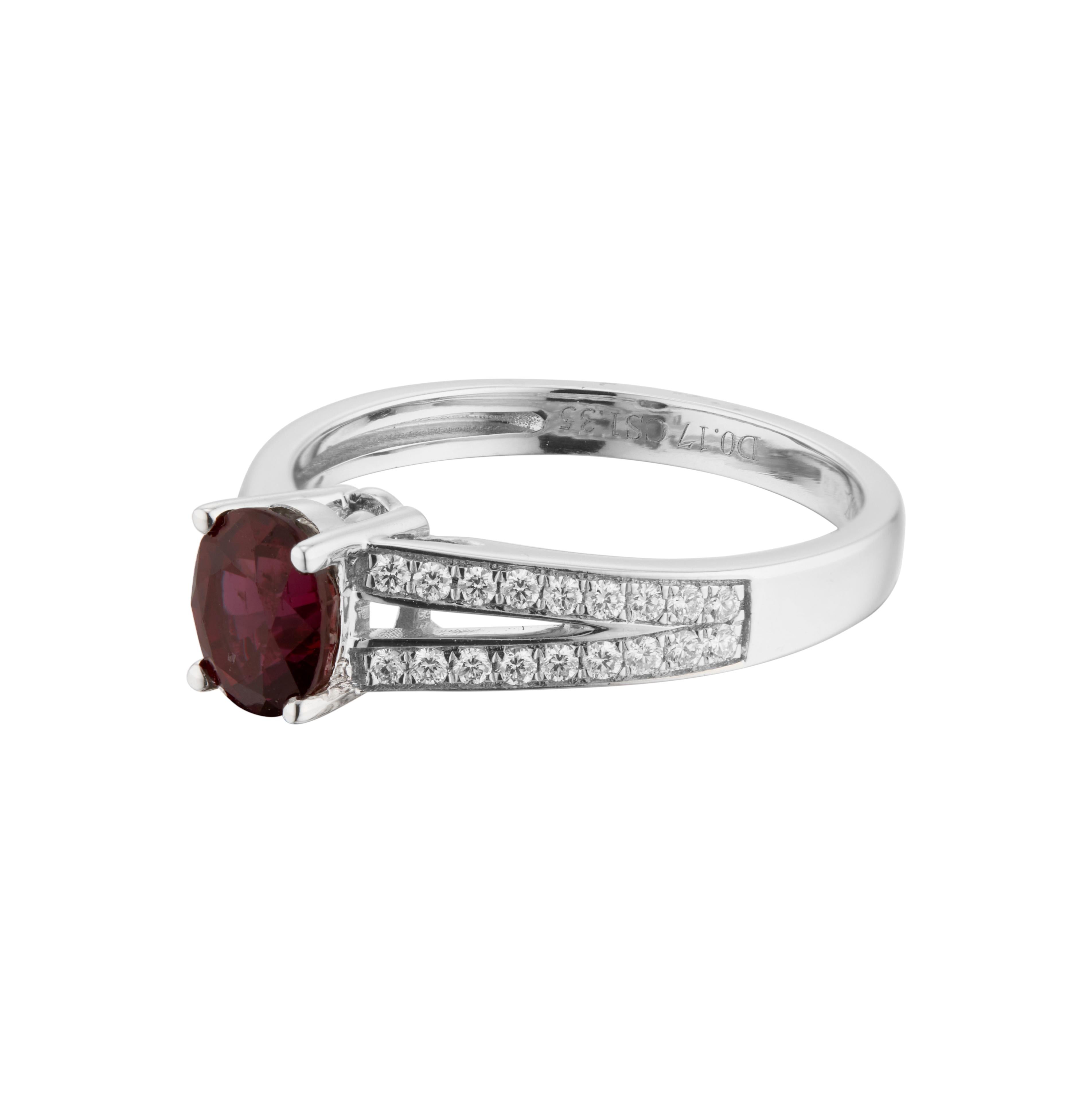 Oval Cut 1.35 Red Ruby Diamond White Gold Engagement Ring  For Sale