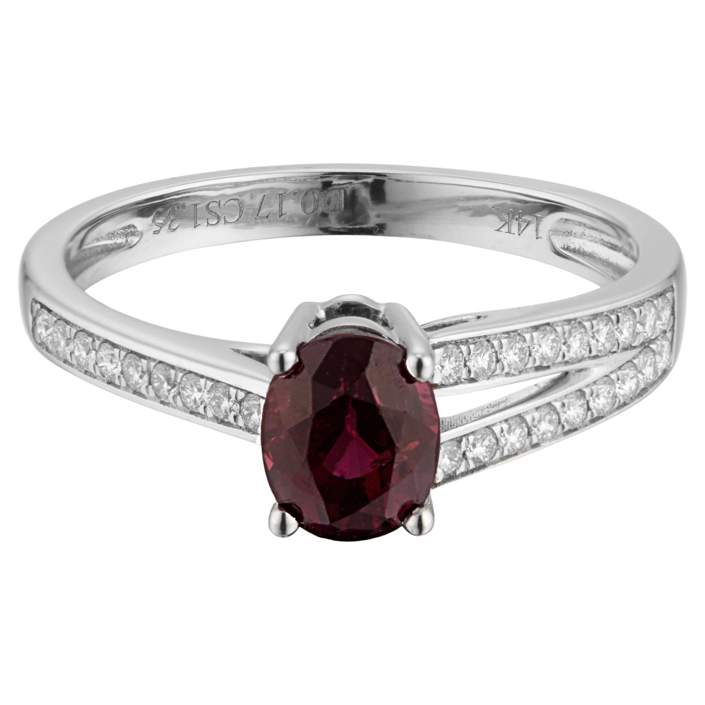 1.35 Red Ruby Diamond White Gold Engagement Ring  For Sale