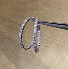 1.35" Round Inside-out Single Row Diamond Hoop Earrings 14k White Gold