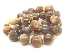 13.50 - 15.00mm Moonstone Beaded Necklace with Yellow Gold Accents, 20.5 Inches