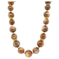 13.50 - 15.00mm Moonstone Beaded Necklace with Yellow Gold Accents, 20.5 Inches