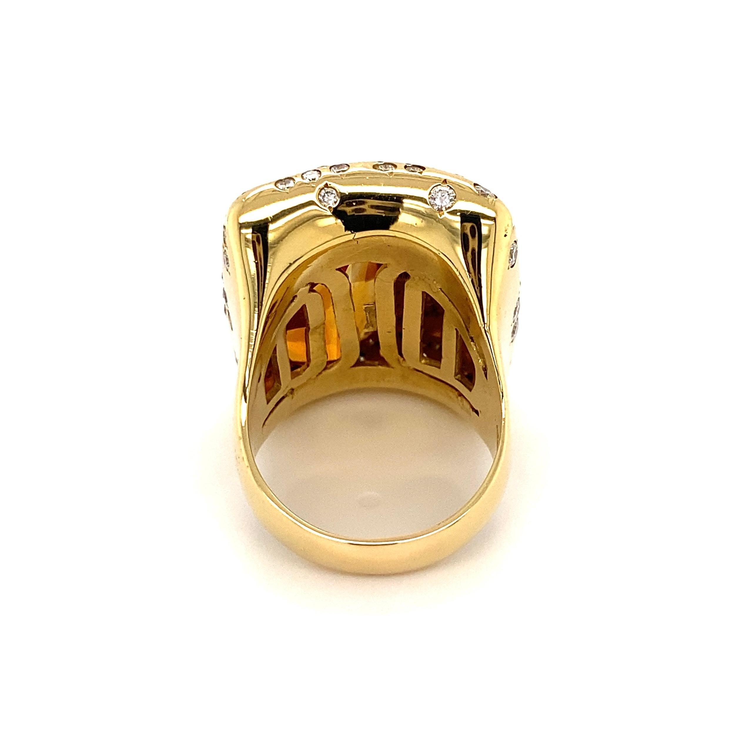 Modern 13.50 Carat Citrine Diamond and Spessartite Garnet Gold Ring Estate Fine Jewelry For Sale