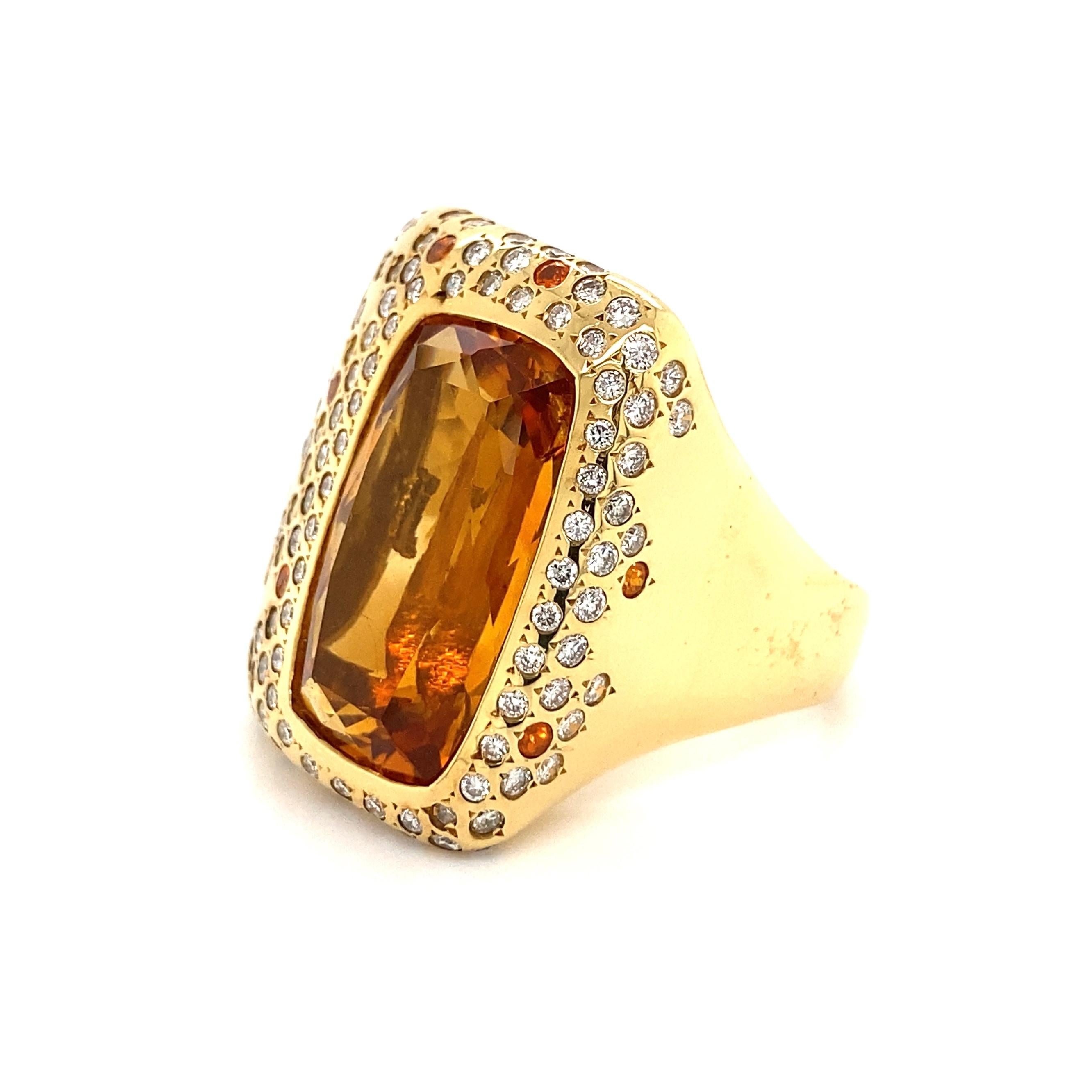 Women's 13.50 Carat Citrine Diamond and Spessartite Garnet Gold Ring Estate Fine Jewelry For Sale