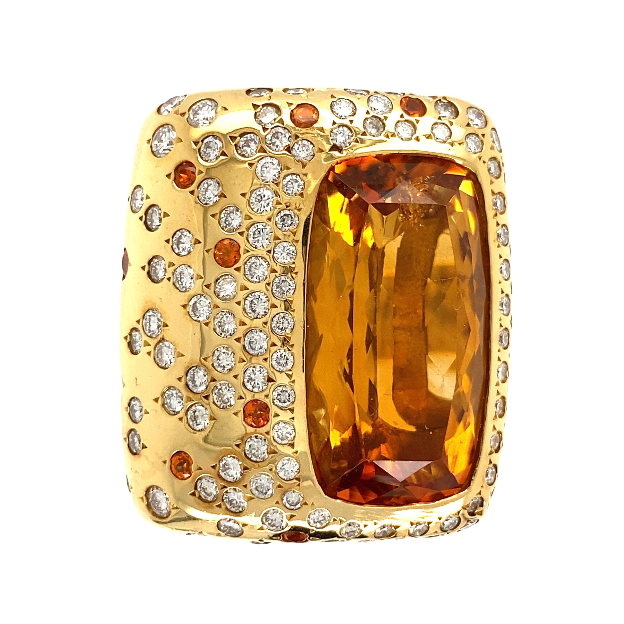 13.50 Carat Citrine Diamond and Spessartite Garnet Gold Ring Estate Fine Jewelry For Sale 1