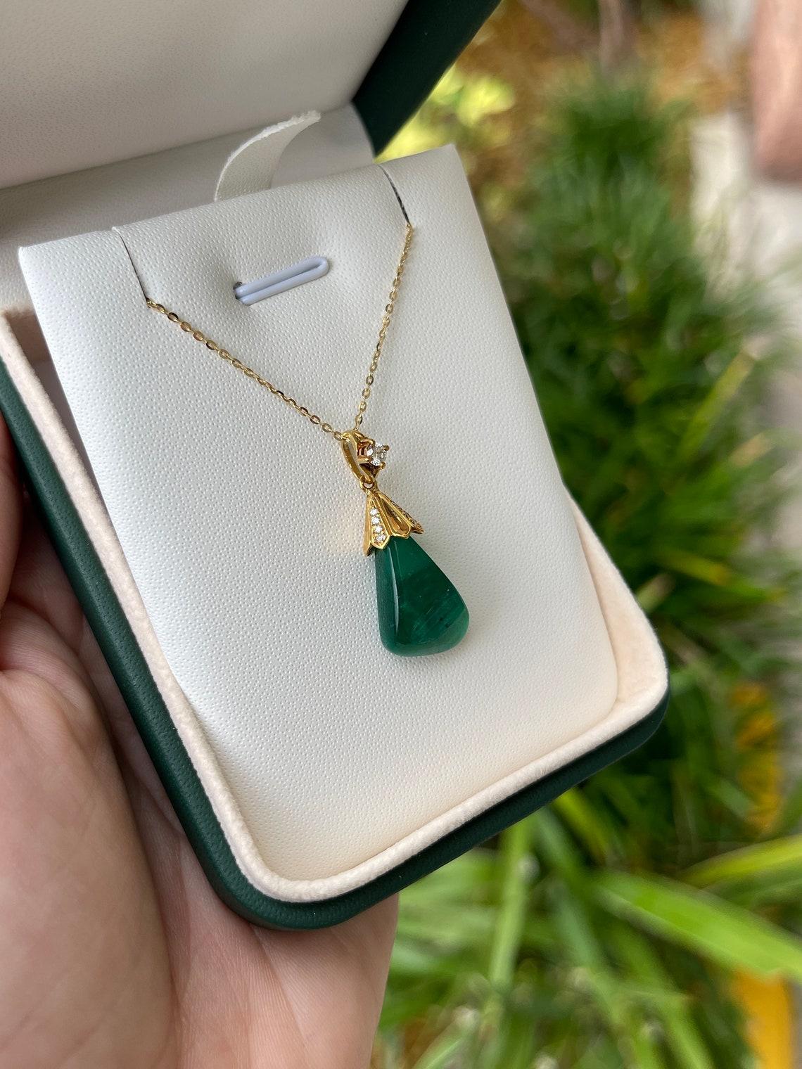 Victorian 13.50 Carat Colombian Emerald Baroque Pendant with Freeform Diamond Bail For Sale
