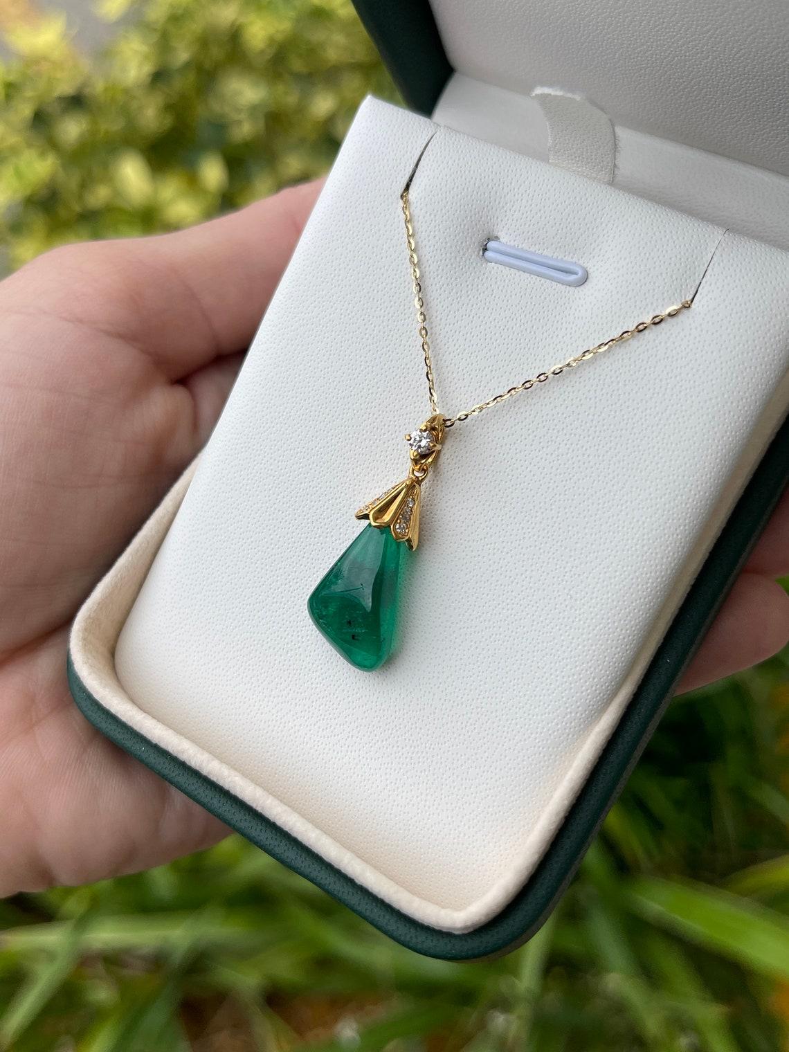 Uncut 13.50 Carat Colombian Emerald Baroque Pendant with Freeform Diamond Bail For Sale