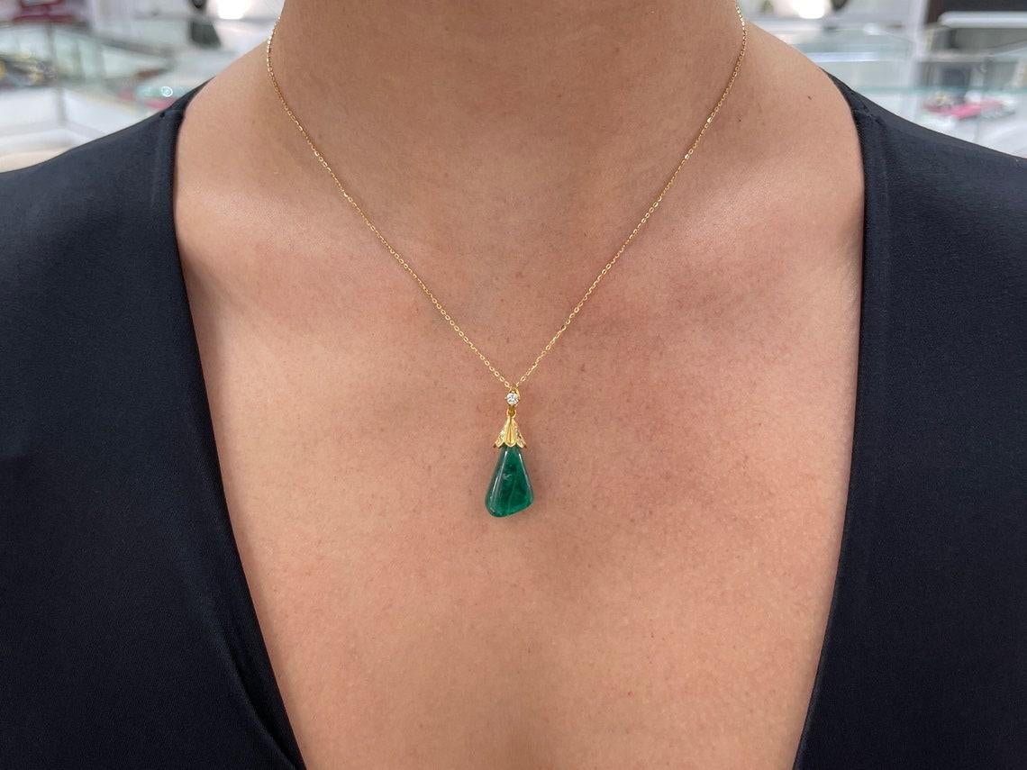13.50 Carat Colombian Emerald Baroque Pendant with Freeform Diamond Bail In New Condition For Sale In Jupiter, FL
