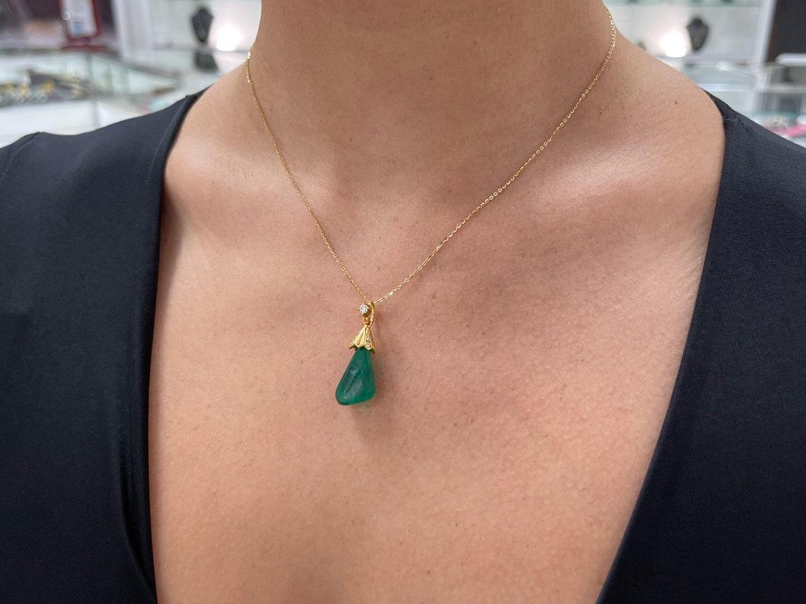 Women's 13.50 Carat Colombian Emerald Baroque Pendant with Freeform Diamond Bail For Sale