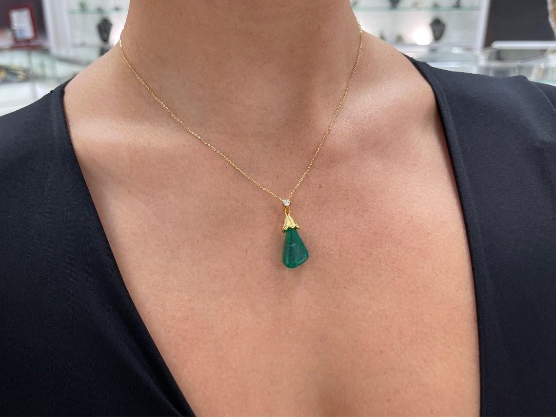 13.50 Carat Colombian Emerald Baroque Pendant with Freeform Diamond Bail For Sale 1