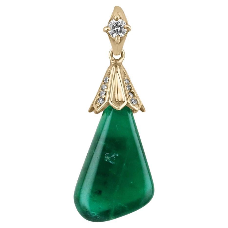 13.50 Carat Colombian Emerald Baroque Pendant with Freeform Diamond Bail