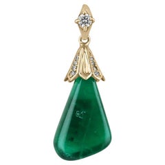 13.50 Carat Colombian Emerald Baroque Pendant with Freeform Diamond Bail