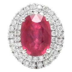 13.50 Carat Lab Ruby and Natural Diamond 14 Karat Solid White Gold Ring