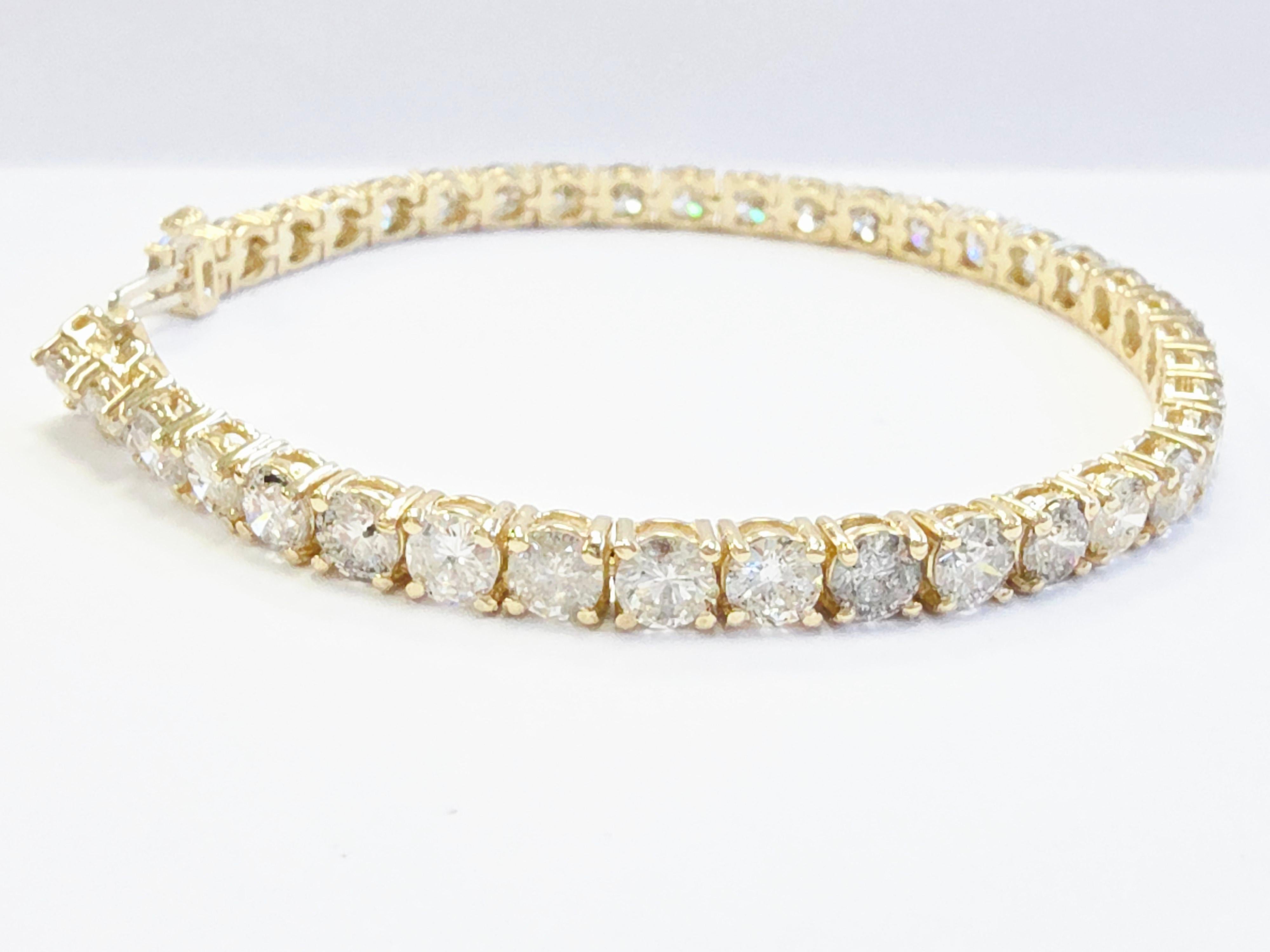 Pulsera de tenis con diamantes naturales de 13,50 quilates y oro amarillo de 14 quilates Corte brillante en venta