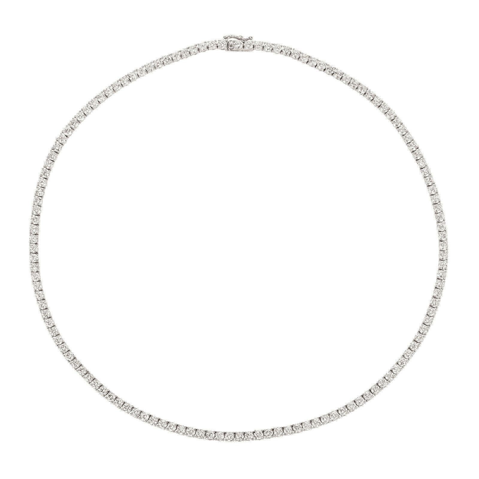 Contemporary 13.50 Carat Natural Diamond Tennis Necklace G SI 14K White Gold For Sale