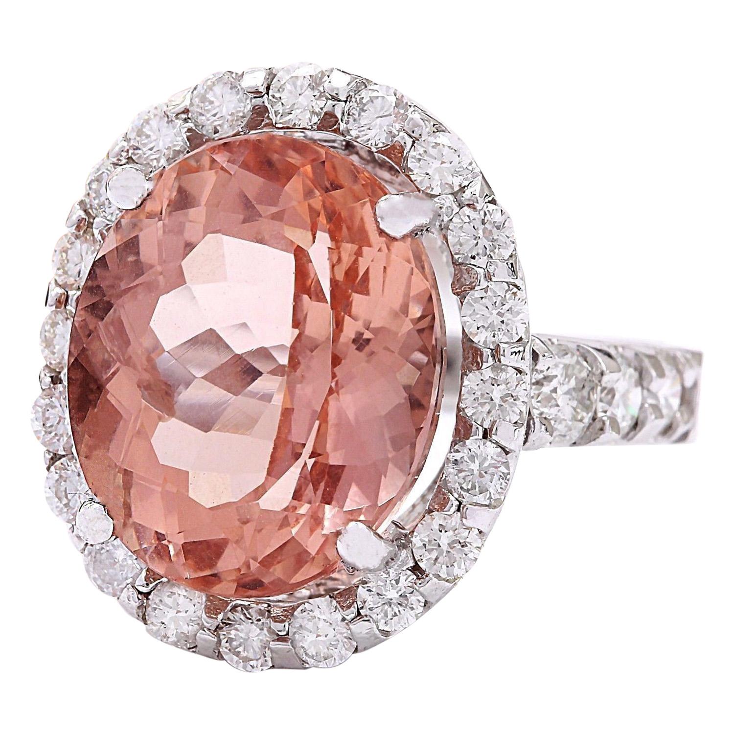 13.50 Carat Natural Morganite 14K Solid White Gold Diamond Ring
 Item Type: Ring
 Item Style: Cocktail
 Material: 14K White Gold
 Mainstone: Morganite
 Stone Color: Peach
 Stone Weight: 12.00 Carat
 Stone Shape: Oval
 Stone Quantity: 1
 Stone