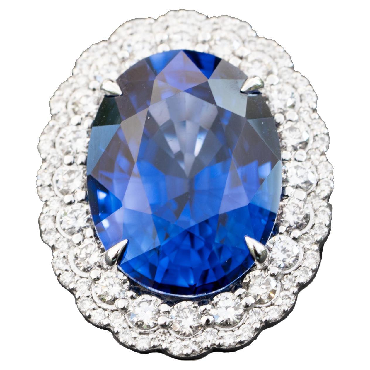 Anillo de zafiro ovalado de 13,50 quilates Anillo de declaración con diamantes naturales de 1,20 quilates