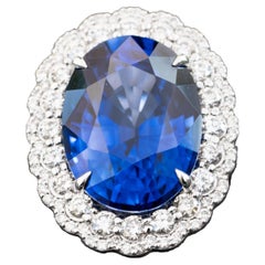 13,50 Karat ovaler Saphir Ring 1,20 Karat natürliche Diamanten Statement-Ring