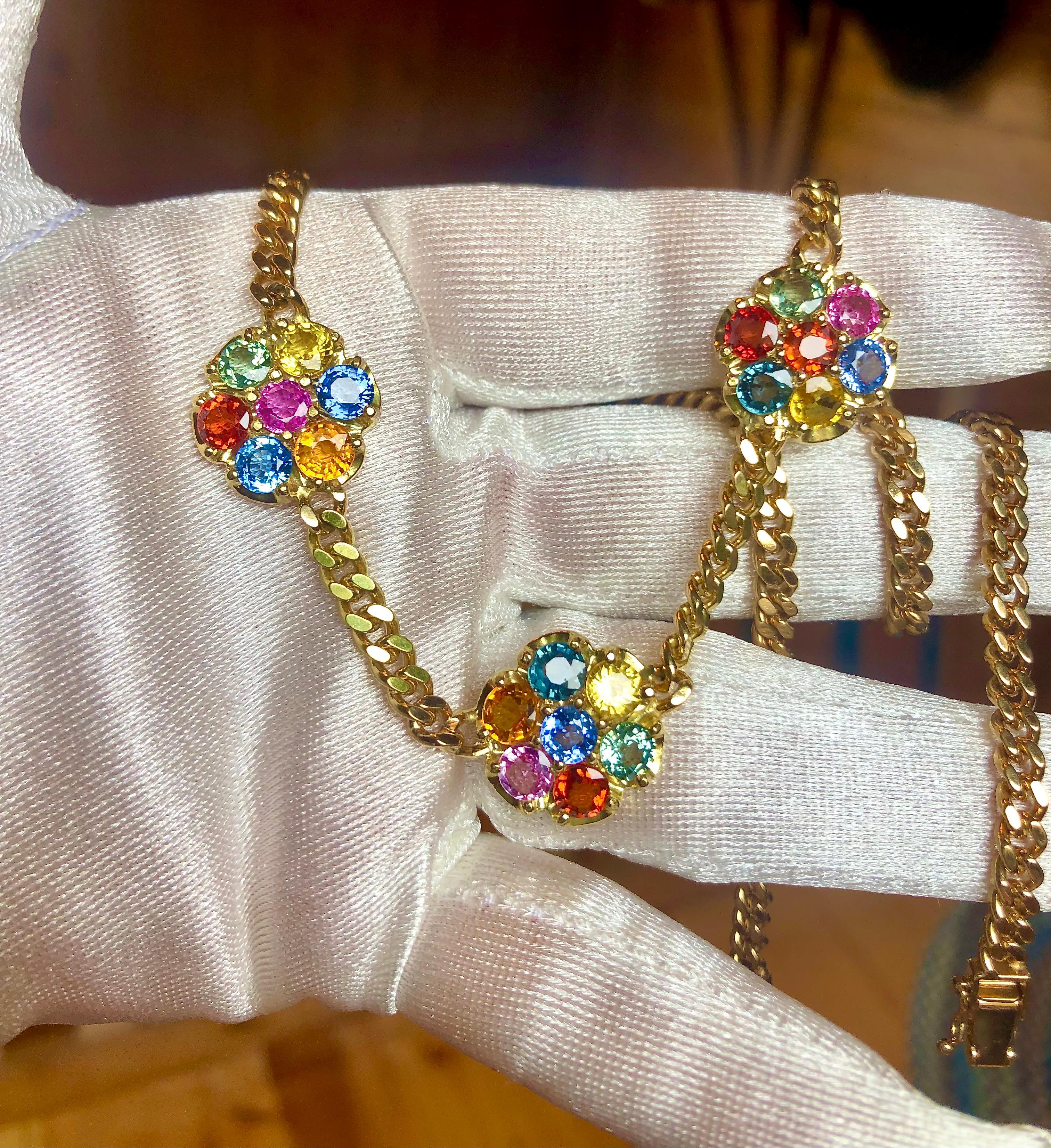 Collana floreale con più zaffiri da 13,50 carati in oro 18 carati in vendita 3