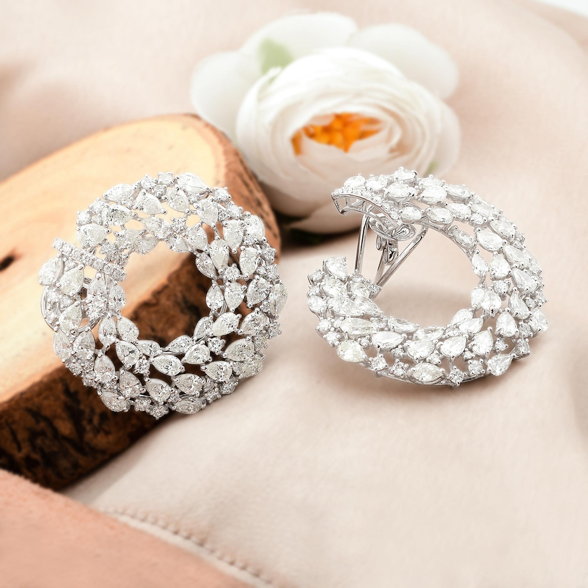 Modern 13.50 Carat SI Clarity HI Color Pear Diamond Hoop Earrings 18 Karat White Gold For Sale