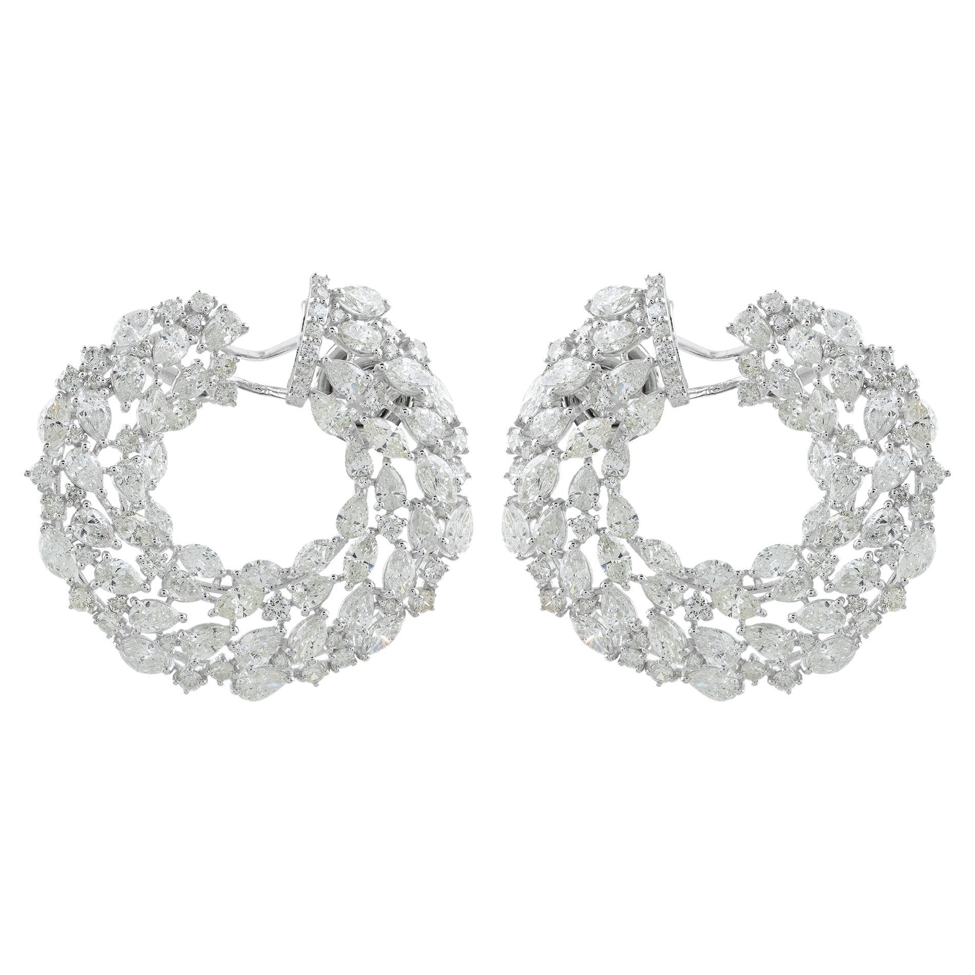 13.50 Carat SI Clarity HI Color Pear Diamond Hoop Earrings 18 Karat White Gold For Sale