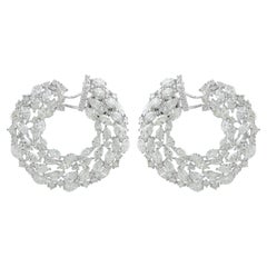 13.50 Carat SI Clarity HI Color Pear Diamond Hoop Earrings 18 Karat White Gold