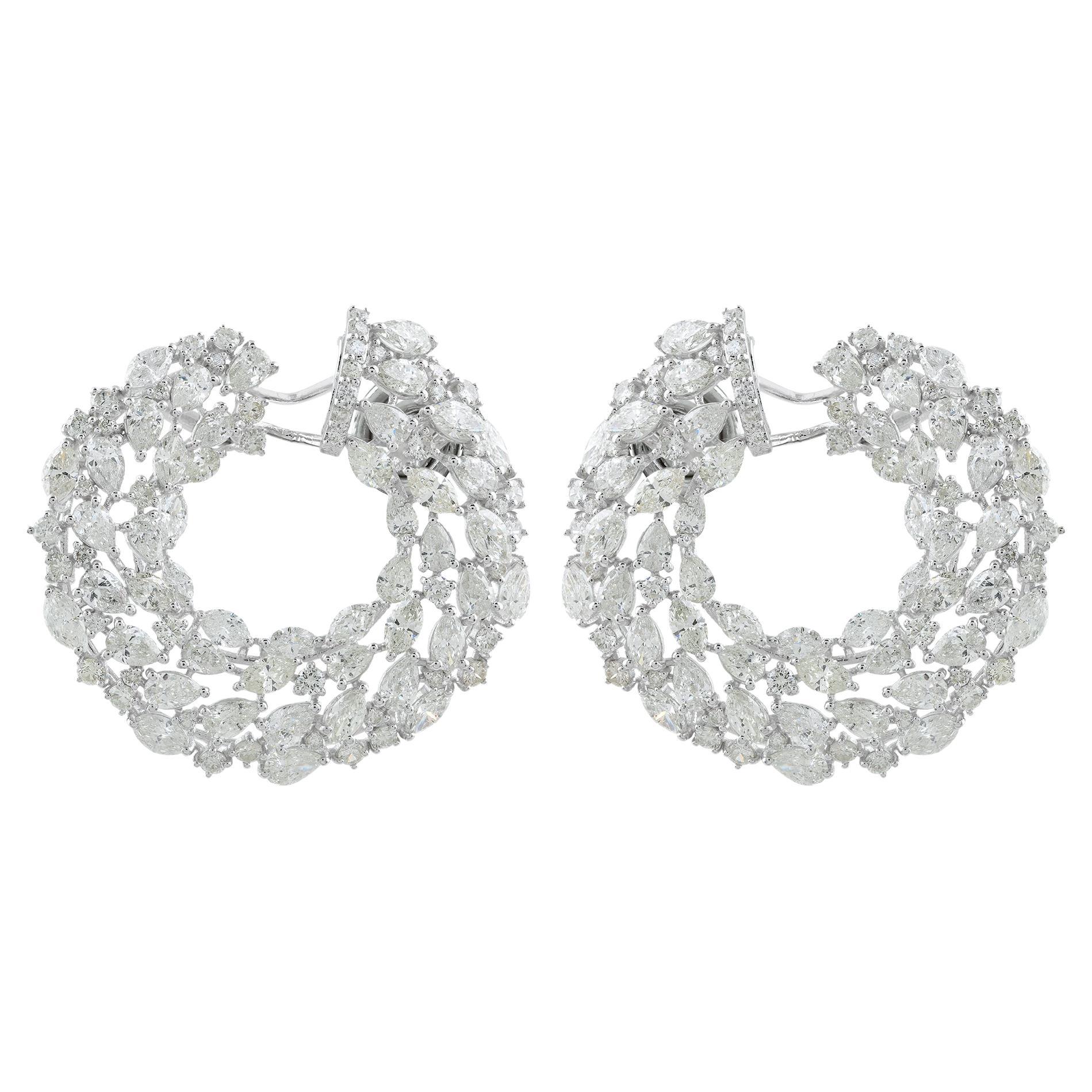 13.50 Carat SI Clarity HI Color Pear Diamond Hoop Earrings 18 Karat White Gold For Sale