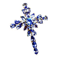 13.50 Carat Tanzanite Pear-Shaped Cross 1-1/2" Yellow Gold