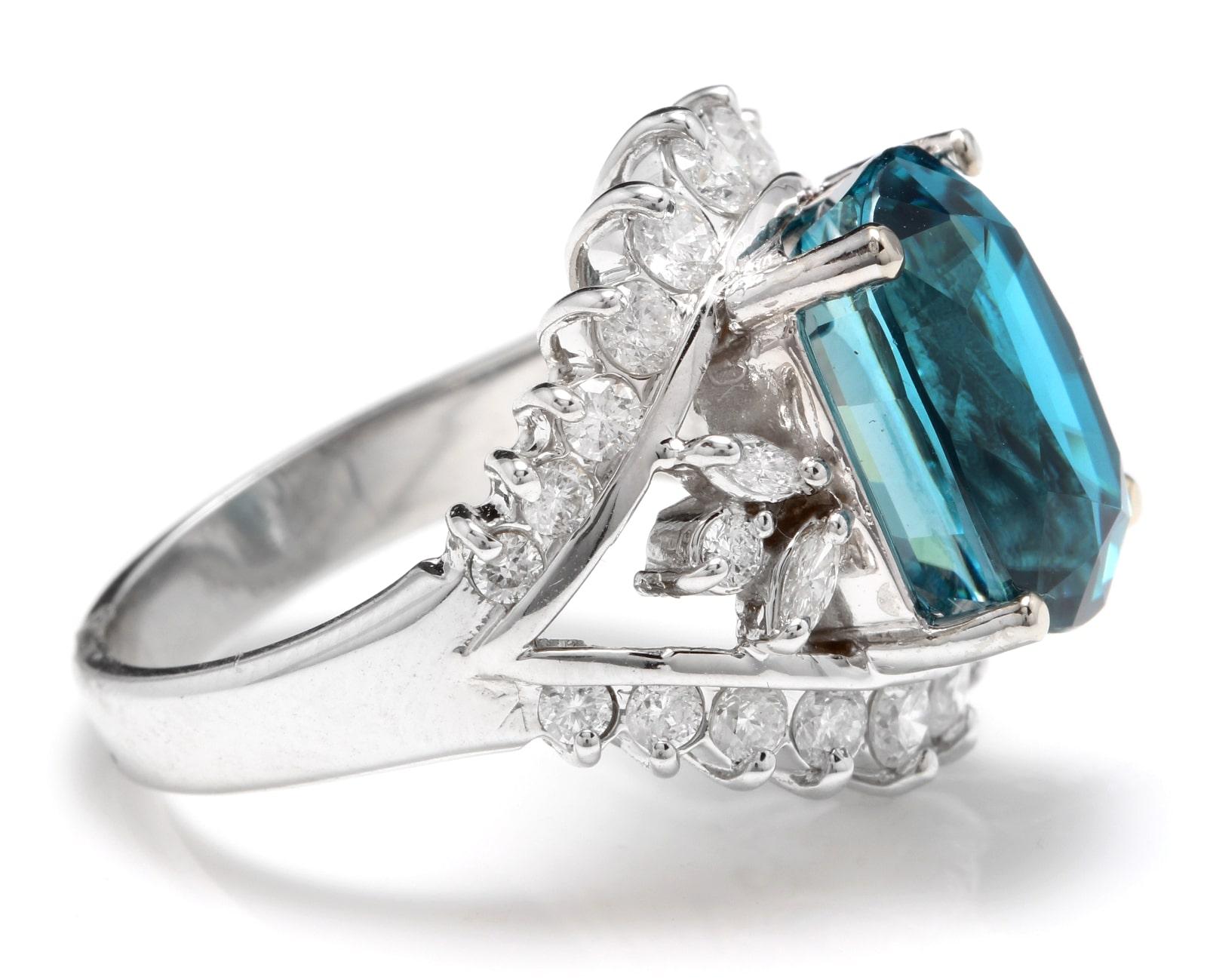 Taille mixte Bague en or blanc massif 14 carats avec zircon naturel de 13,50 carats, très belle apparence et diamants en vente