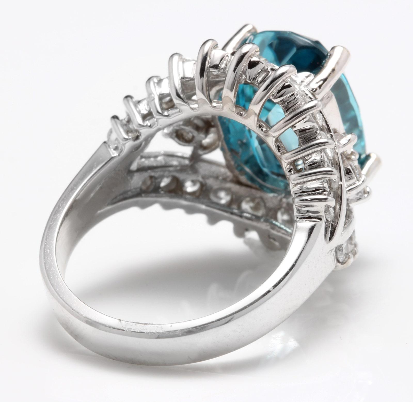 Bague en or blanc massif 14 carats avec zircon naturel de 13,50 carats, très belle apparence et diamants Neuf - En vente à Los Angeles, CA