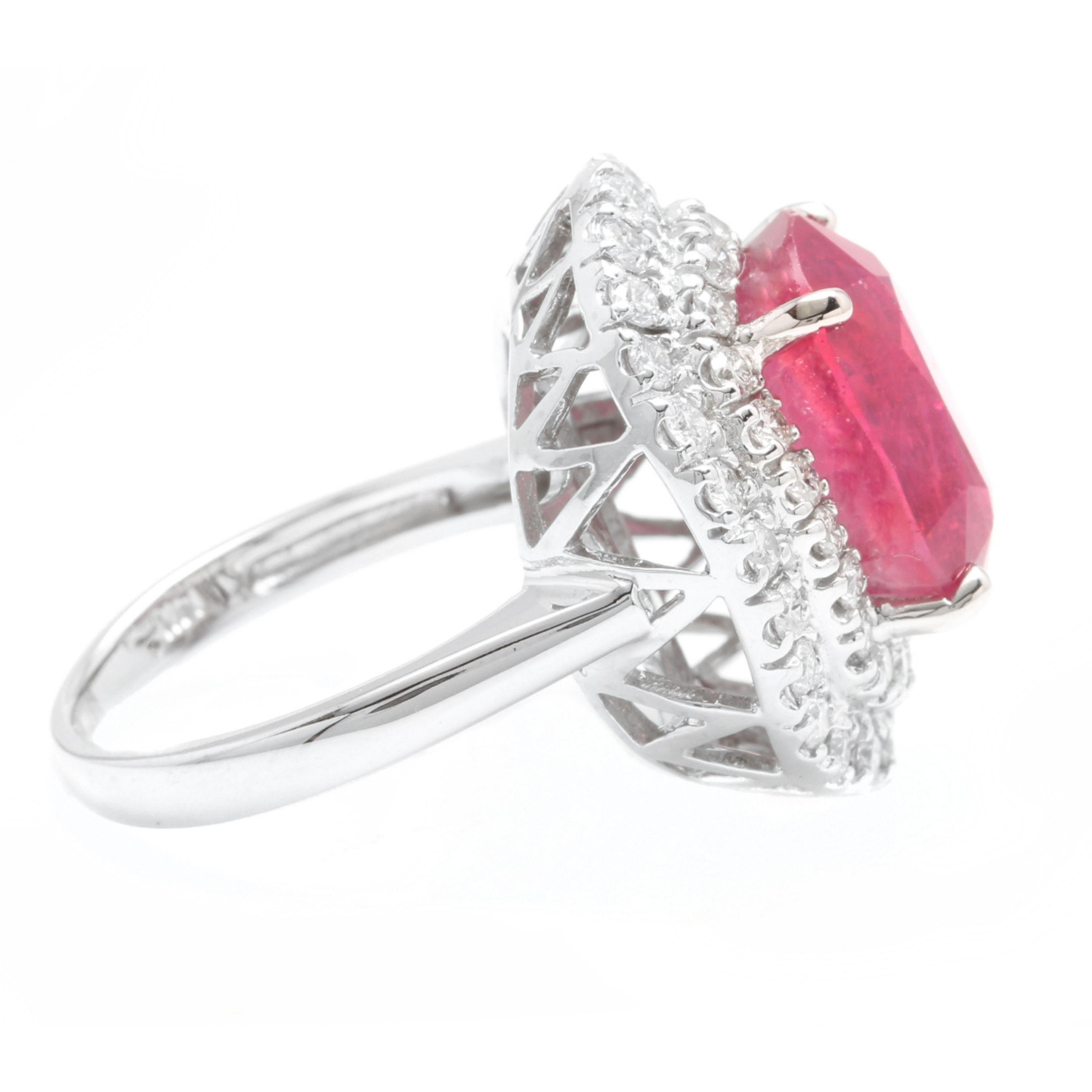 13.50 Carats Lab-Created Ruby and Natural Diamond 14K Solid White Gold Ring

Total Ruby Weight is Approx. : 12.00 Carats

Ruby Measures Approx. : 14 x 10mm

Natural Round Diamonds Weight: Approx. 1.50 Carats (color G-H / Clarity SI1-SI2)

Ring size: