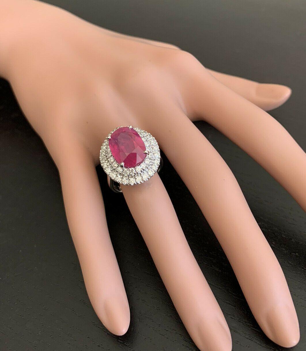 Mixed Cut 13.50 Carat Lab Ruby and Natural Diamond 14 Karat Solid White Gold Ring For Sale