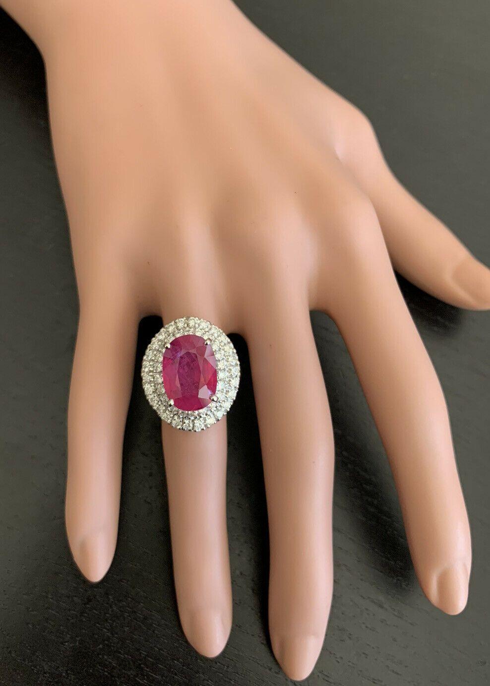13.50 Carat Lab Ruby and Natural Diamond 14 Karat Solid White Gold Ring In New Condition For Sale In Los Angeles, CA