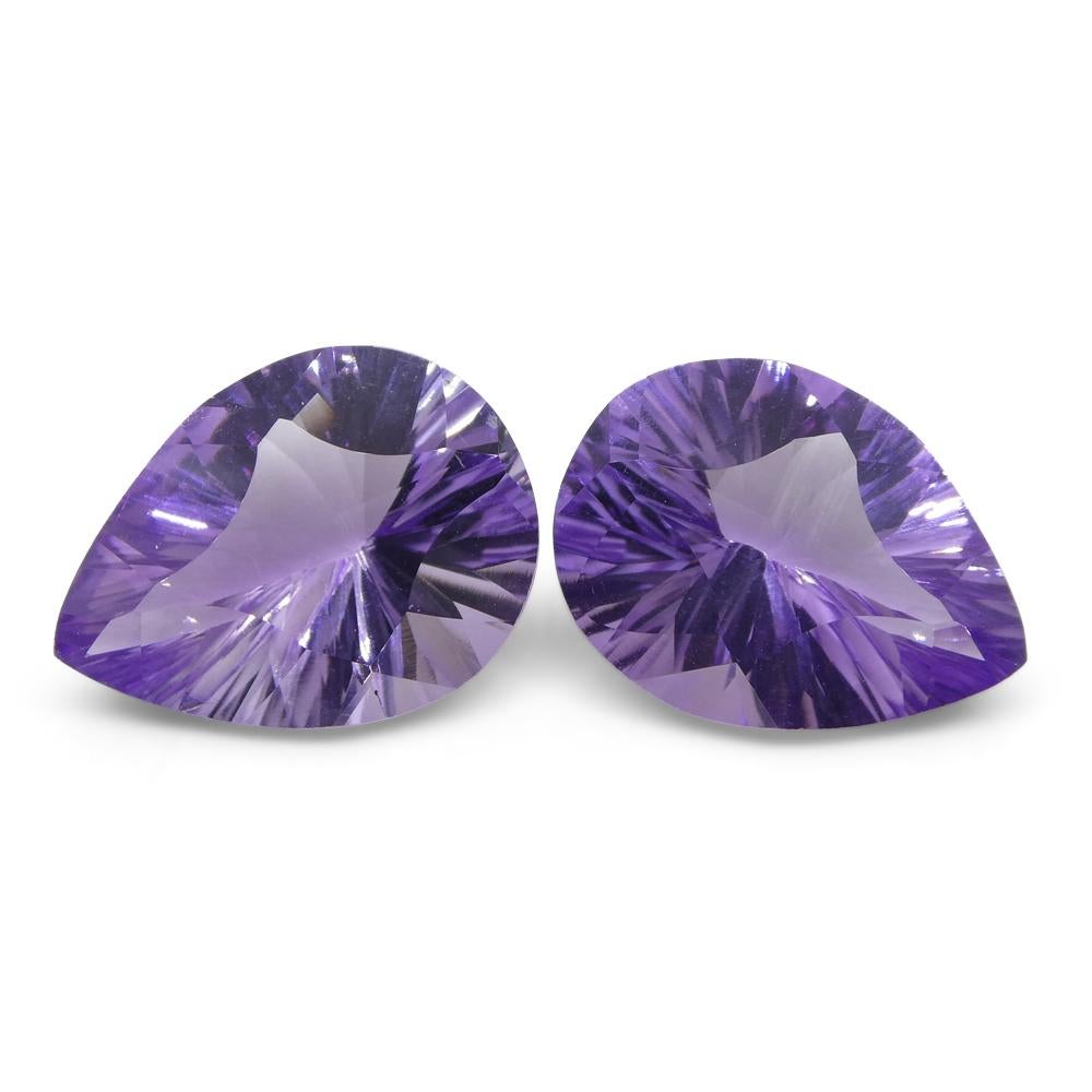 13.50ct Pear Amethyst Fantasy/Fancy Cut Pair In New Condition For Sale In Toronto, Ontario