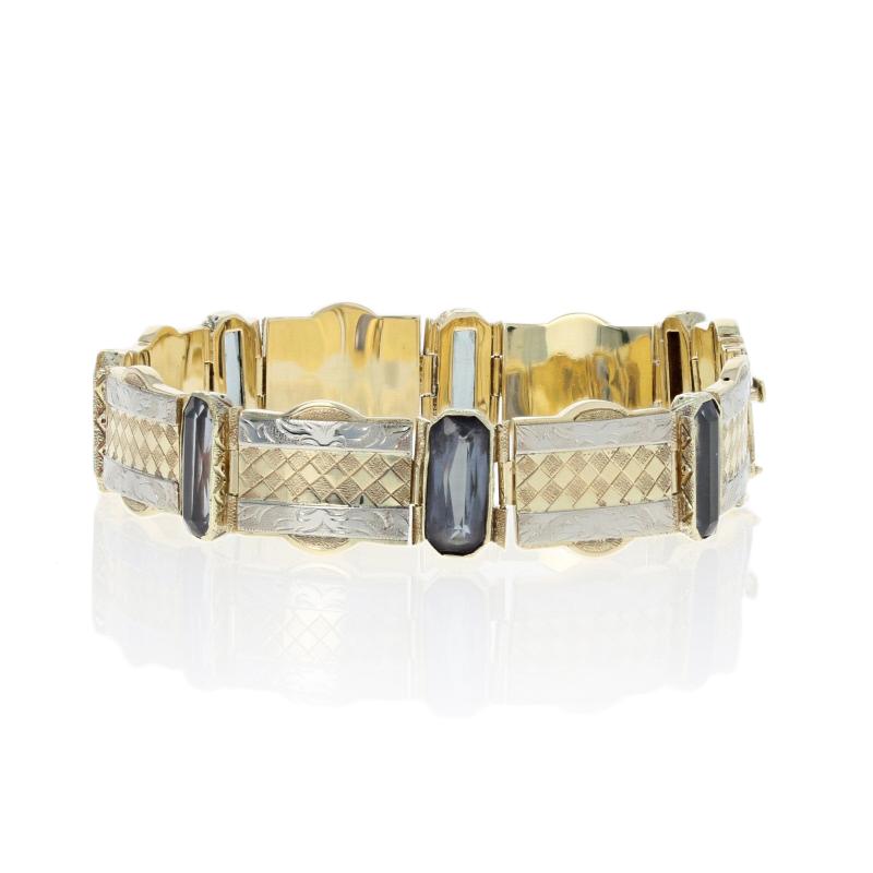 13.50 Carat Synthetic Color Change Sapphire Vintage Bracelet, 14 Karat Gold Link In Excellent Condition In Greensboro, NC