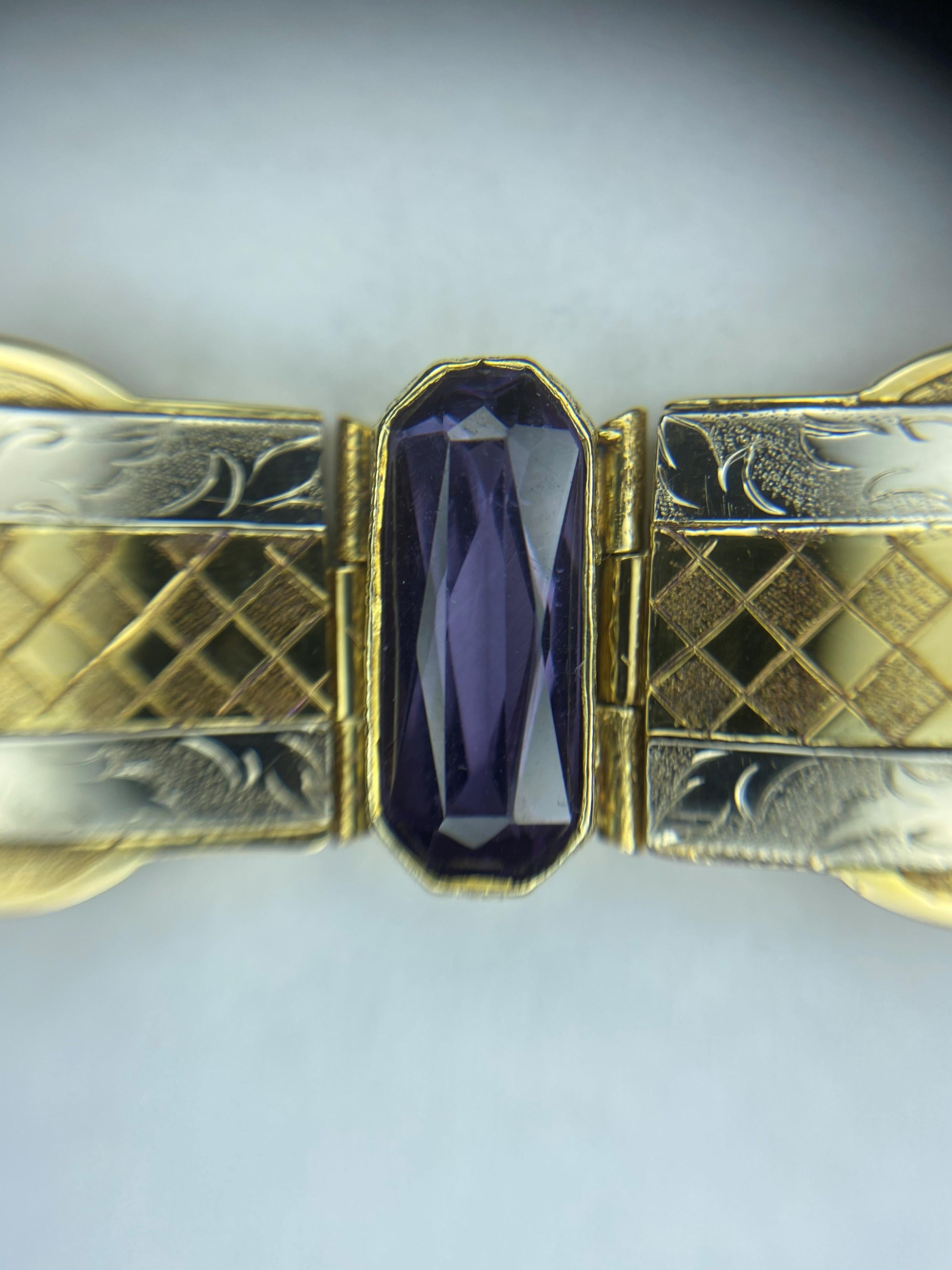 13.50 Carat Synthetic Color Change Sapphire Vintage Bracelet, 14 Karat Gold Link 4