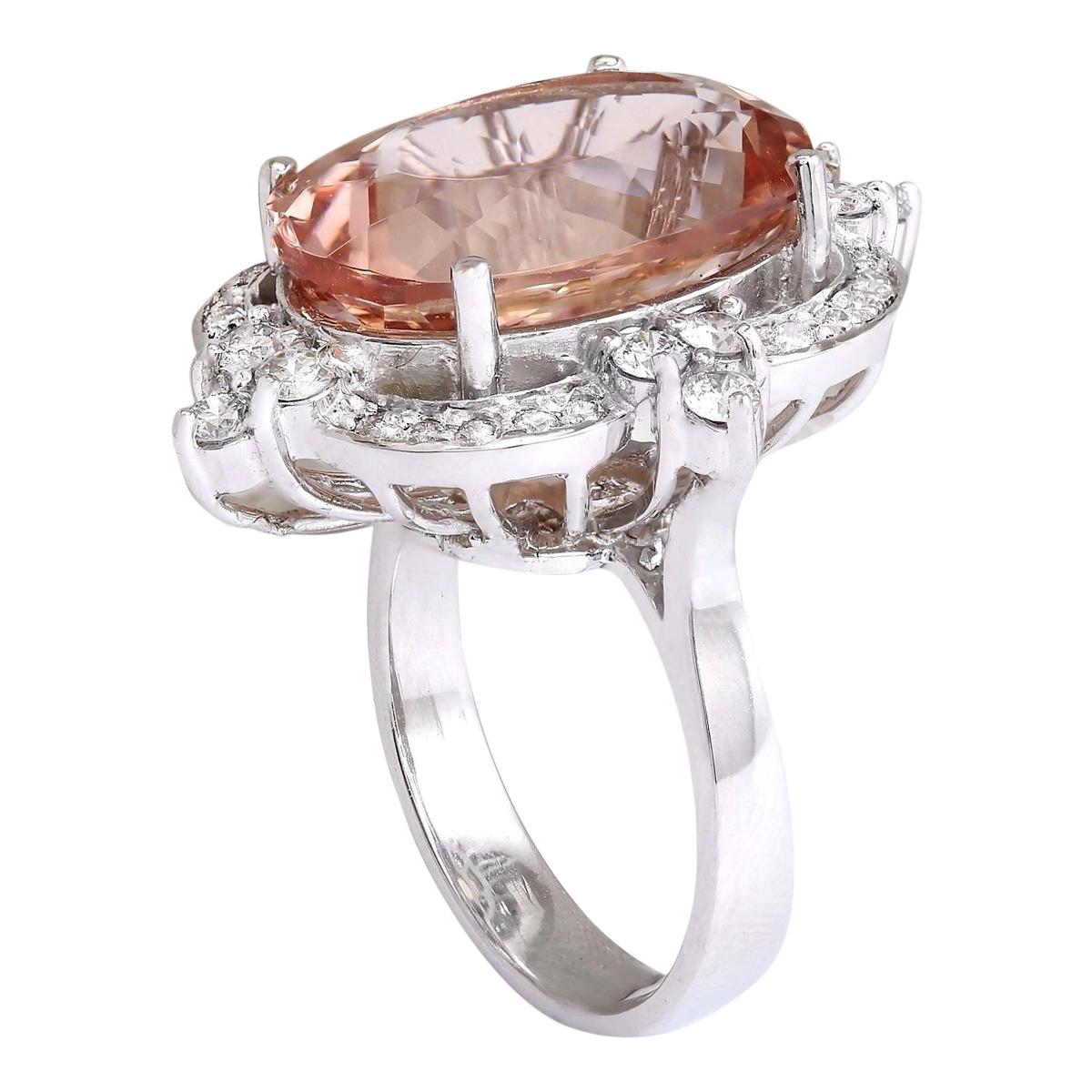 Oval Cut Morganite Diamond Ring In 14 Karat White Gold For Sale