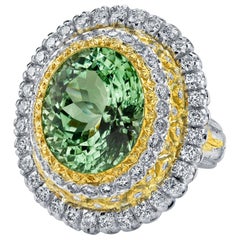13.52 Ct. Green Tourmaline, Diamond, Handmade White, Yellow Gold Cocktail Ring