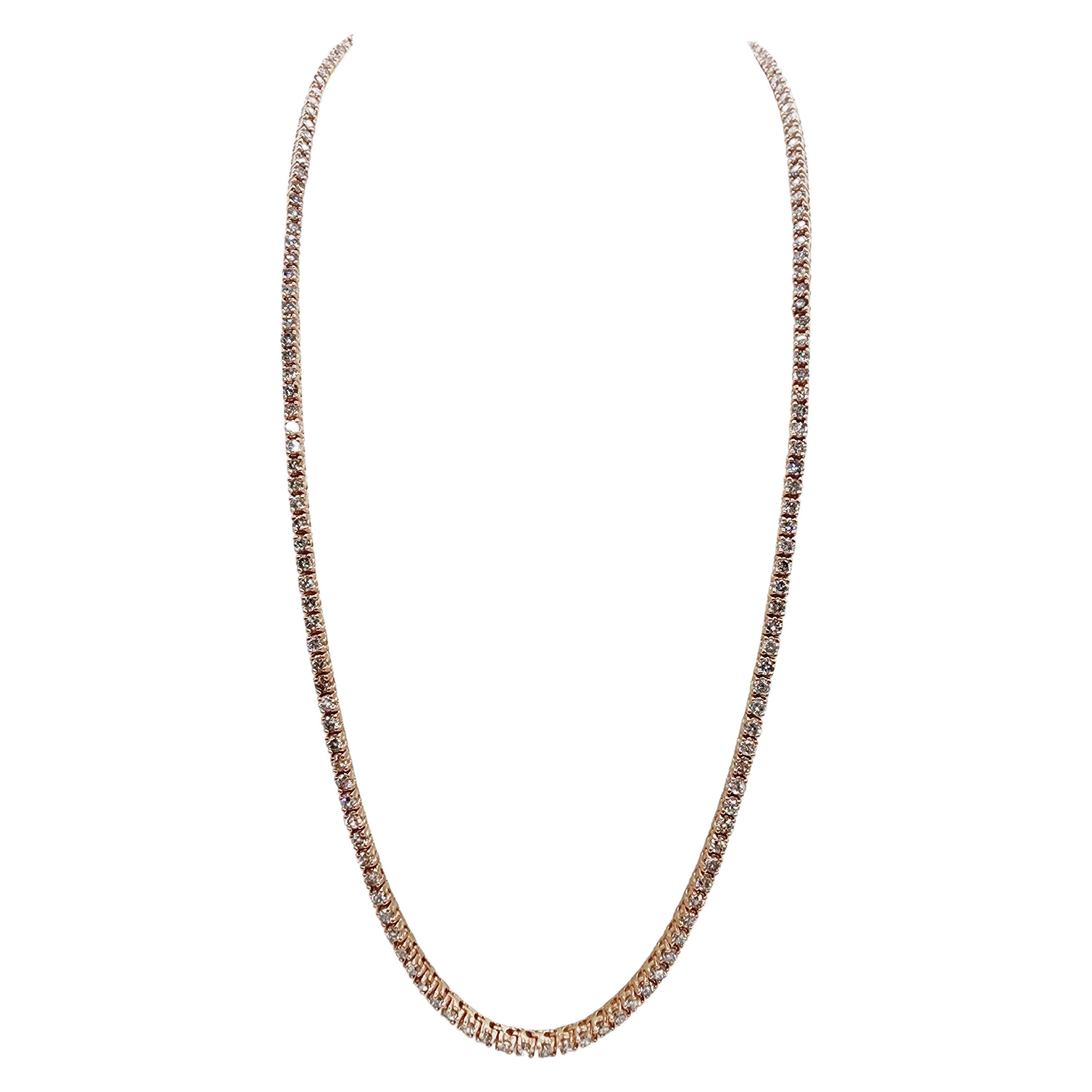 13,52 Karat runder natürlicher Diamant-Tennis-Halskette 14 Karat Roségold 20''