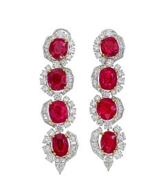 Pendientes araña de diamantes rubí de Birmania sin calor de 13,53 quilates