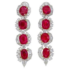 Pendientes araña de diamantes rubí de Birmania sin calor de 13,53 quilates