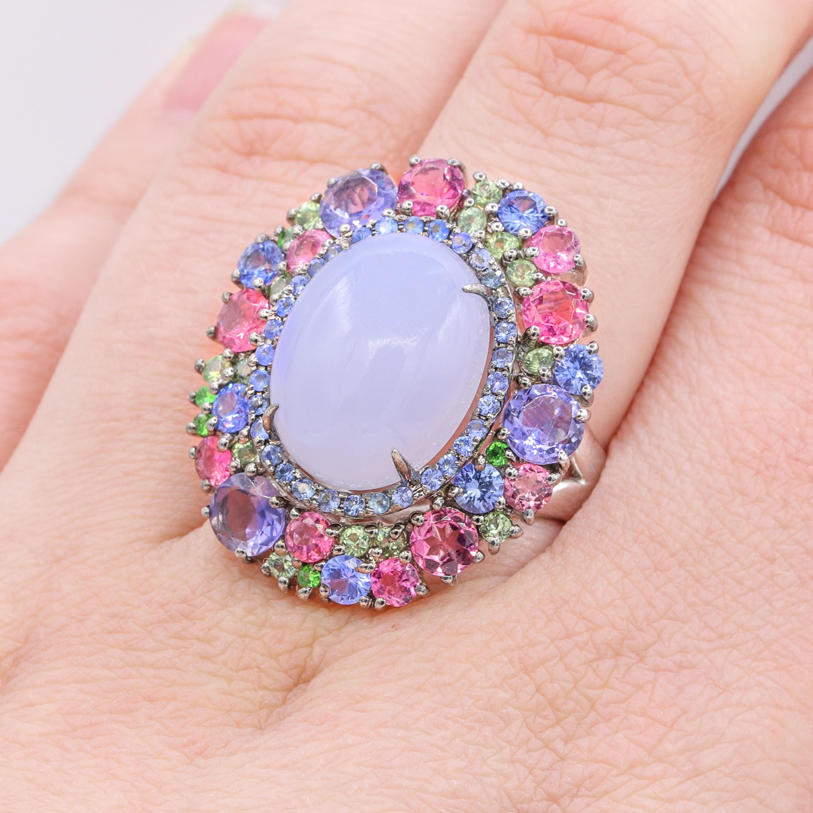 Oval Cut 13.53 Carat Moonstone Multicolored Gemstones Ring  For Sale