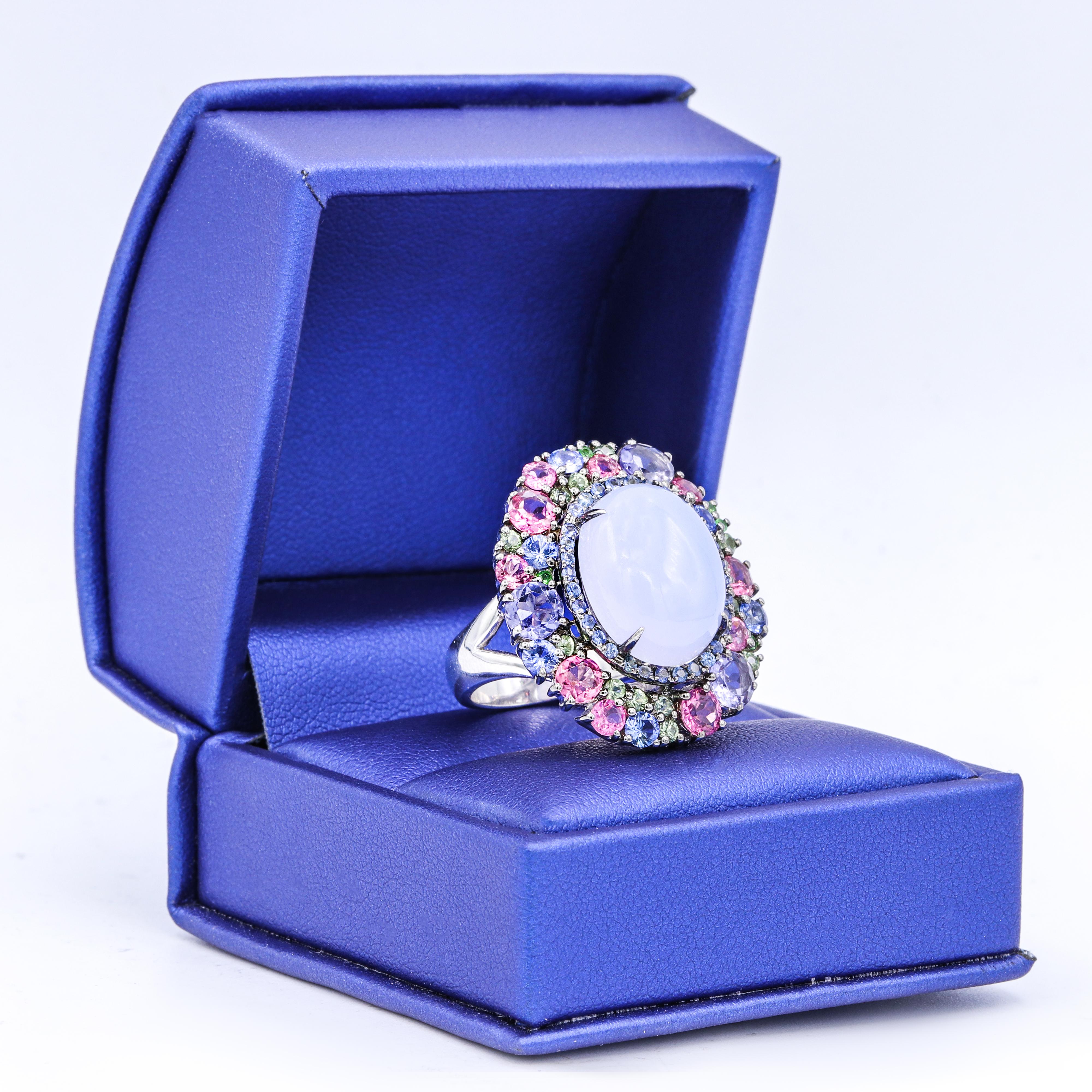 13.53 Carat Moonstone Multicolored Gemstones Ring  In New Condition For Sale In New York, NY