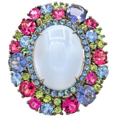 13.53 Carat Moonstone Multicolored Gemstones Ring