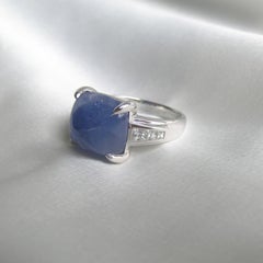 13.53 Carat Sugar Loaf Blue Sapphire, 18 Karat White Gold and Diamond Men's Ring