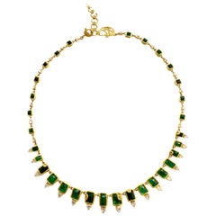 13.54 Carat Emerald Art Deco Style Mosaic Statement Coomi Necklace