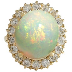 13.54 Carat Opal 18 Karat Yellow Gold Diamond Ring